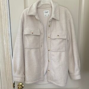 Abercrombie & Fitch Cream Button-Up Fleece Jacket